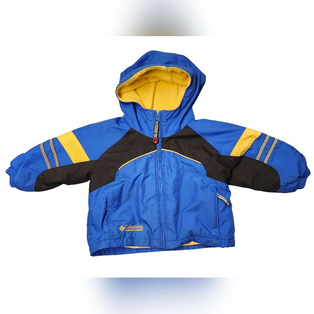 Columbia Kid Two-Tone Race Car Colorblock Blue and Yellow Hooded Winter Coat 18M